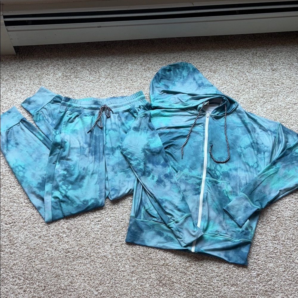 Jolyn Blue and Teal Tie-Dye Hoodie and Joggers Set